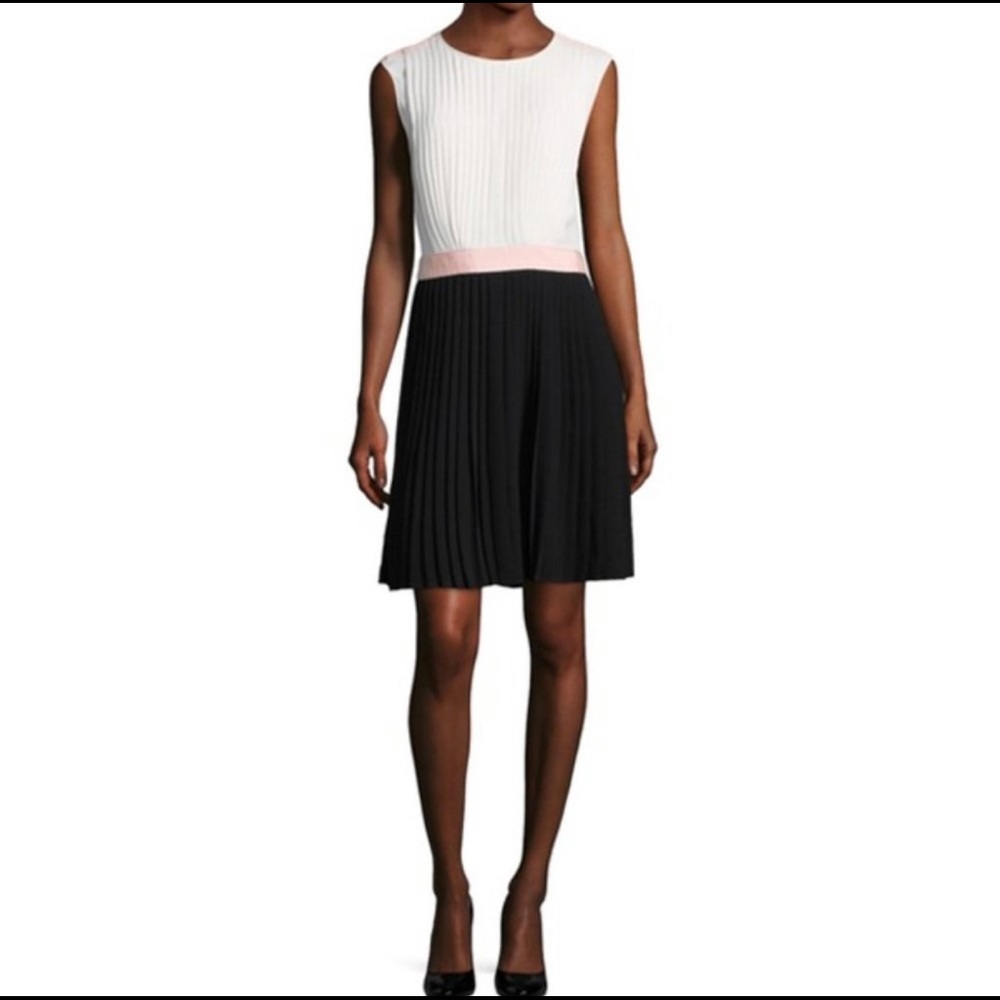 Ted baker pleated dress black and white pink